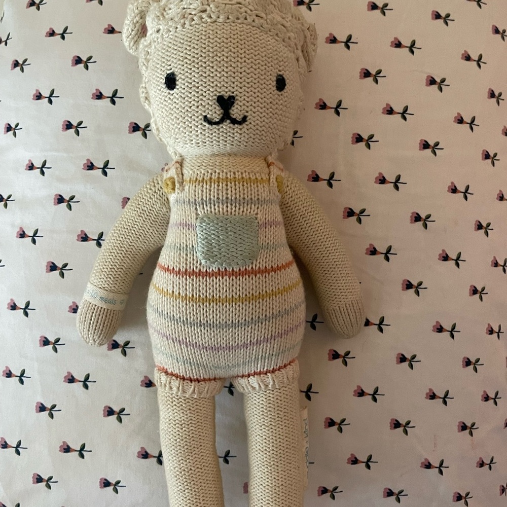 Adorable Knit Bear Plush - Cream and Pastel Stripes